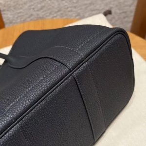 Hermes Garden Party 30 Bag Handmade In Negonda Calfskin Leather Silver Hardware 2z Blue Niut - Image 9