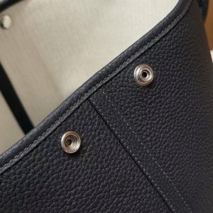 Hermes Garden Party 30 Bag Handmade In Negonda Calfskin Leather Silver Hardware 2z Blue Niut - Image 6
