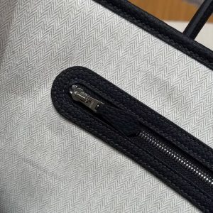 Hermes Garden Party 30 Bag Handmade In Negonda Calfskin Leather Silver Hardware 2z Blue Niut - Image 4