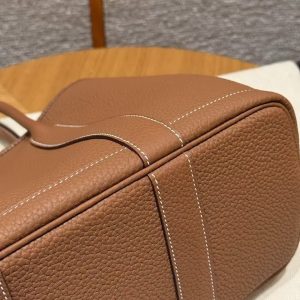 Hermes Garden Party 30 Bag Handmade In Negonda Calfskin Leather Silver Hardware 37 Gold - Image 8