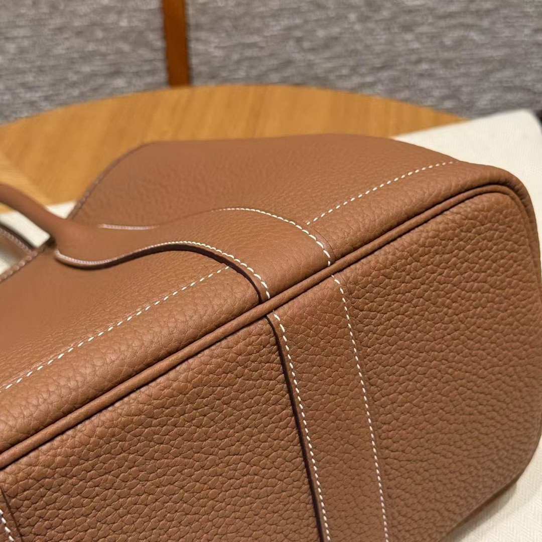 Hermes Garden Party 30 Bag Handmade In Negonda Calfskin Leather Silver Hardware 37 Gold - Image 8
