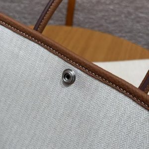 Hermes Garden Party 30 Bag Handmade In Negonda Calfskin Leather Silver Hardware 37 Gold - Image 3