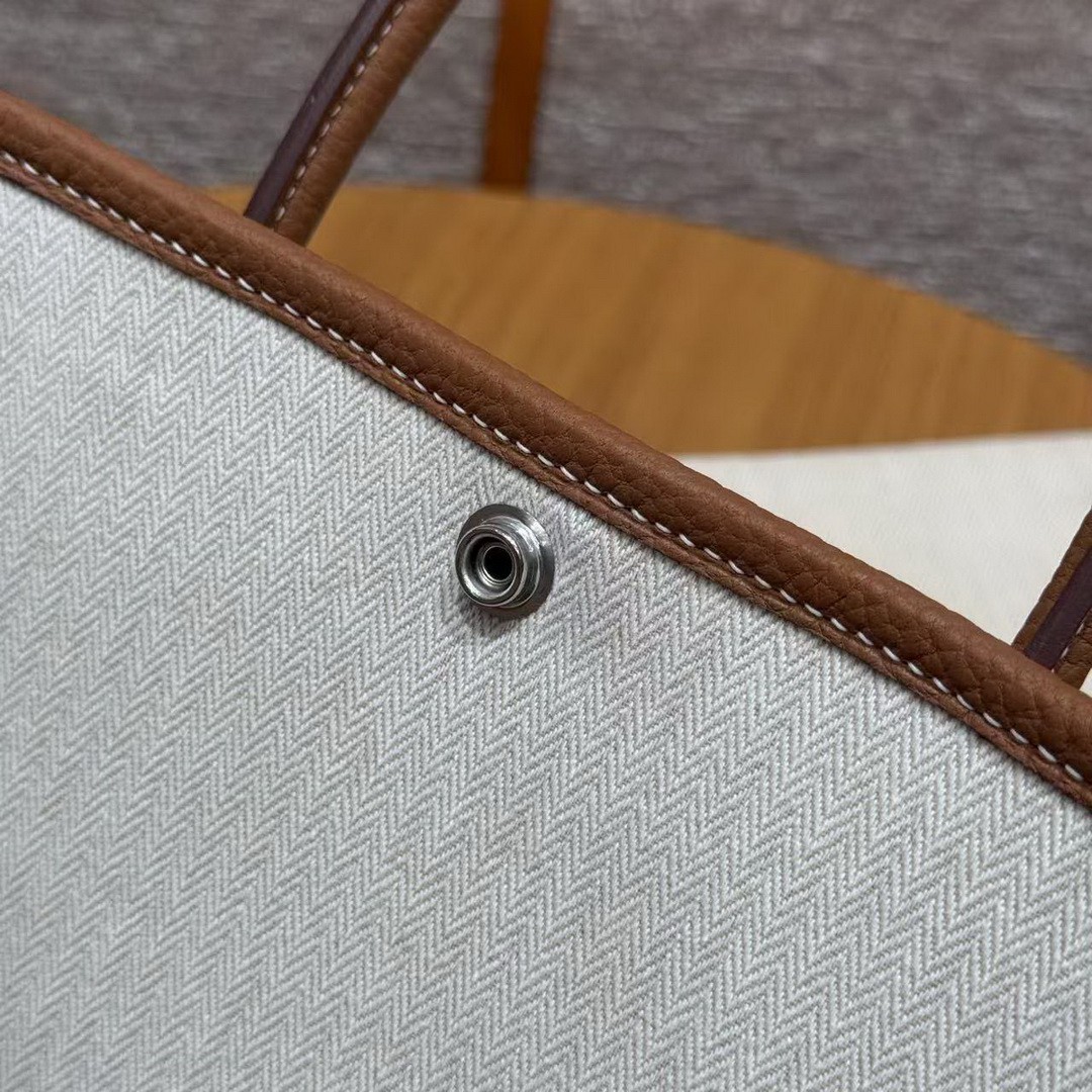 Hermes Garden Party 30 Bag Handmade In Negonda Calfskin Leather Silver Hardware 37 Gold - Image 3