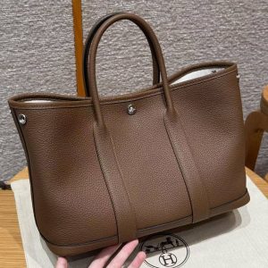 Hermes Garden Party 30 Bag Handmade In Negonda Calfskin Leather Silver Hardware 3G Alezan - Image 2