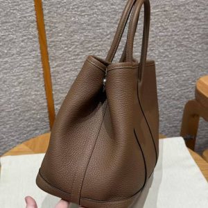 Hermes Garden Party 30 Bag Handmade In Negonda Calfskin Leather Silver Hardware 3G Alezan - Image 19