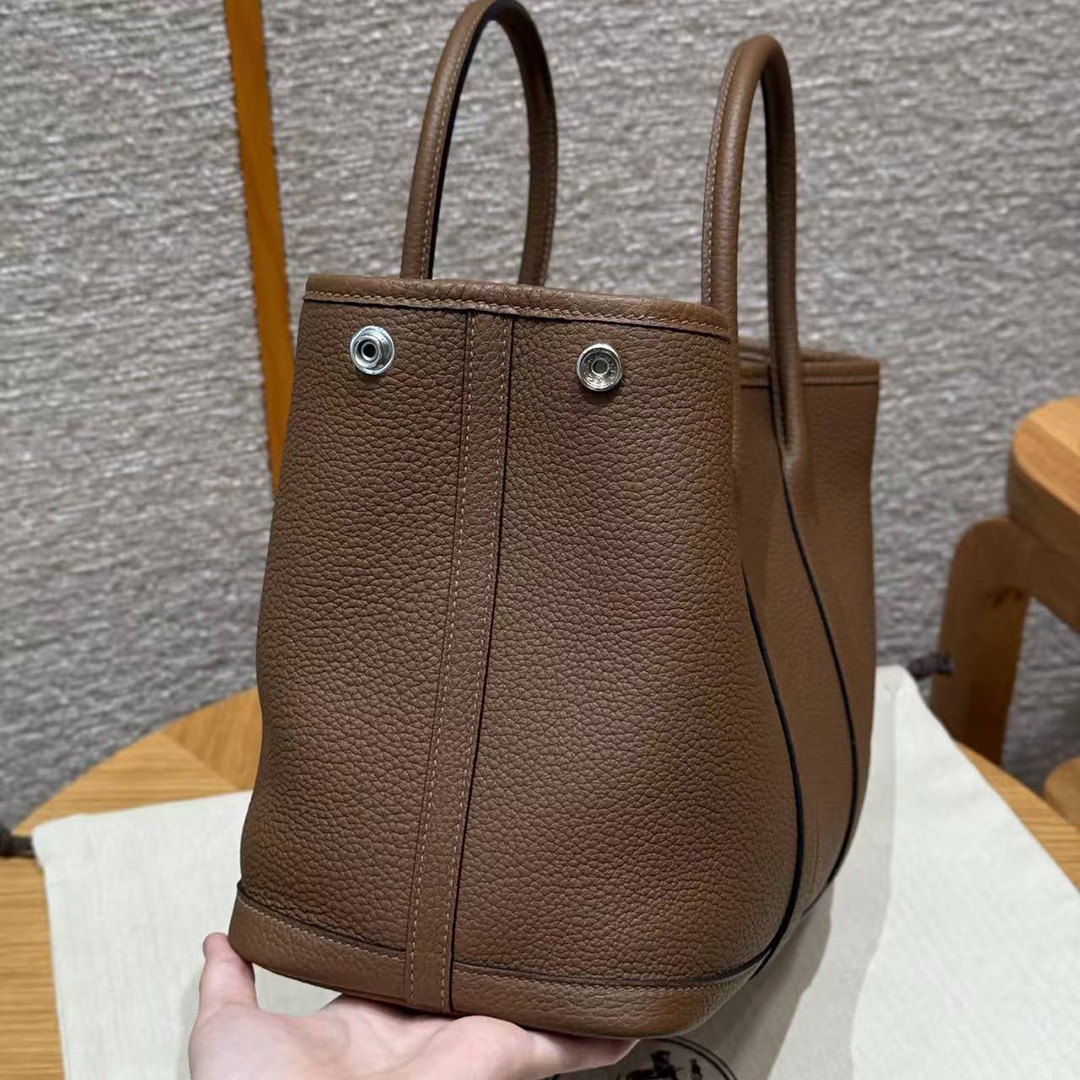 Hermes Garden Party 30 Bag Handmade In Negonda Calfskin Leather Silver Hardware 3G Alezan - Image 18