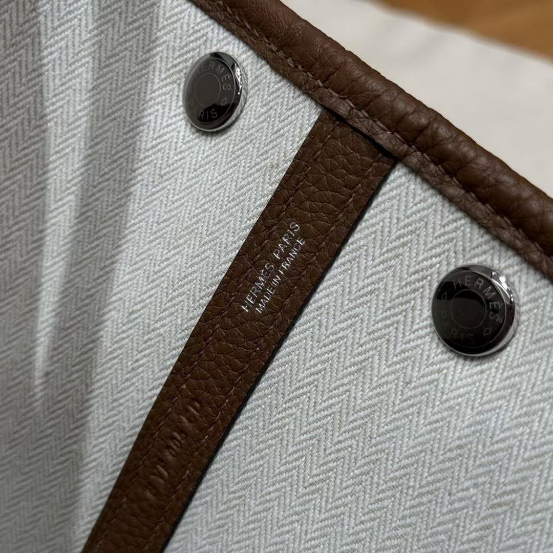 Hermes Garden Party 30 Bag Handmade In Negonda Calfskin Leather Silver Hardware 3G Alezan - Image 16