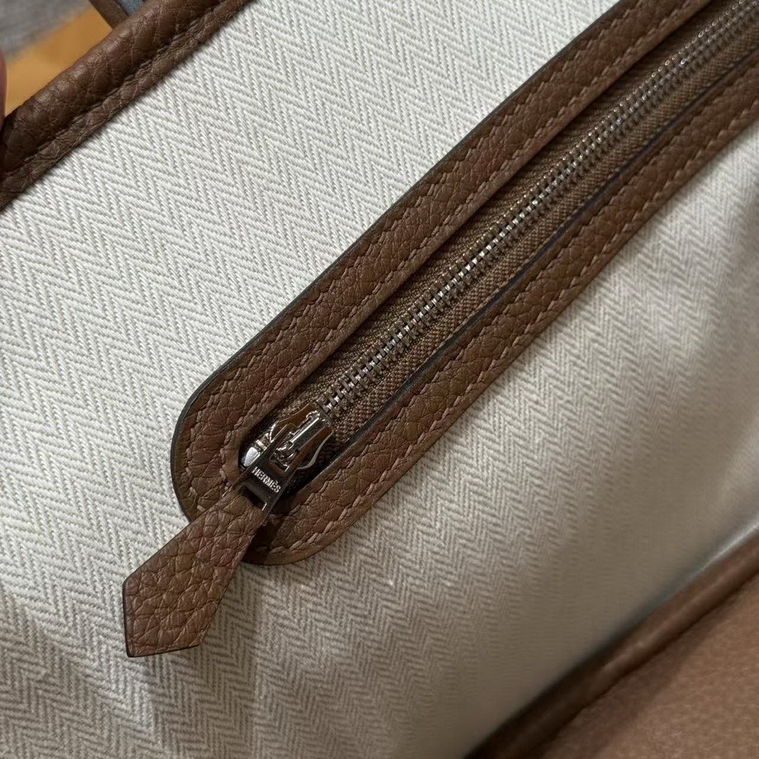 Hermes Garden Party 30 Bag Handmade In Negonda Calfskin Leather Silver Hardware 3G Alezan - Image 13