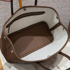 Hermes Garden Party 30 Bag Handmade In Negonda Calfskin Leather Silver Hardware 3G Alezan - Image 12