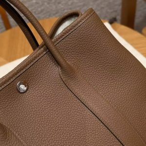 Hermes Garden Party 30 Bag Handmade In Negonda Calfskin Leather Silver Hardware 3G Alezan - Image 10