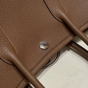 Hermes Garden Party 30 Bag Handmade In Negonda Calfskin Leather Silver Hardware 3G Alezan - Image 9