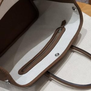 Hermes Garden Party 30 Bag Handmade In Negonda Calfskin Leather Silver Hardware 3G Alezan - Image 5