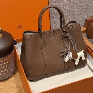 Hermes Garden Party 30 Bag Handmade In Negonda Calfskin Leather Silver Hardware 3G Alezan - Image 3