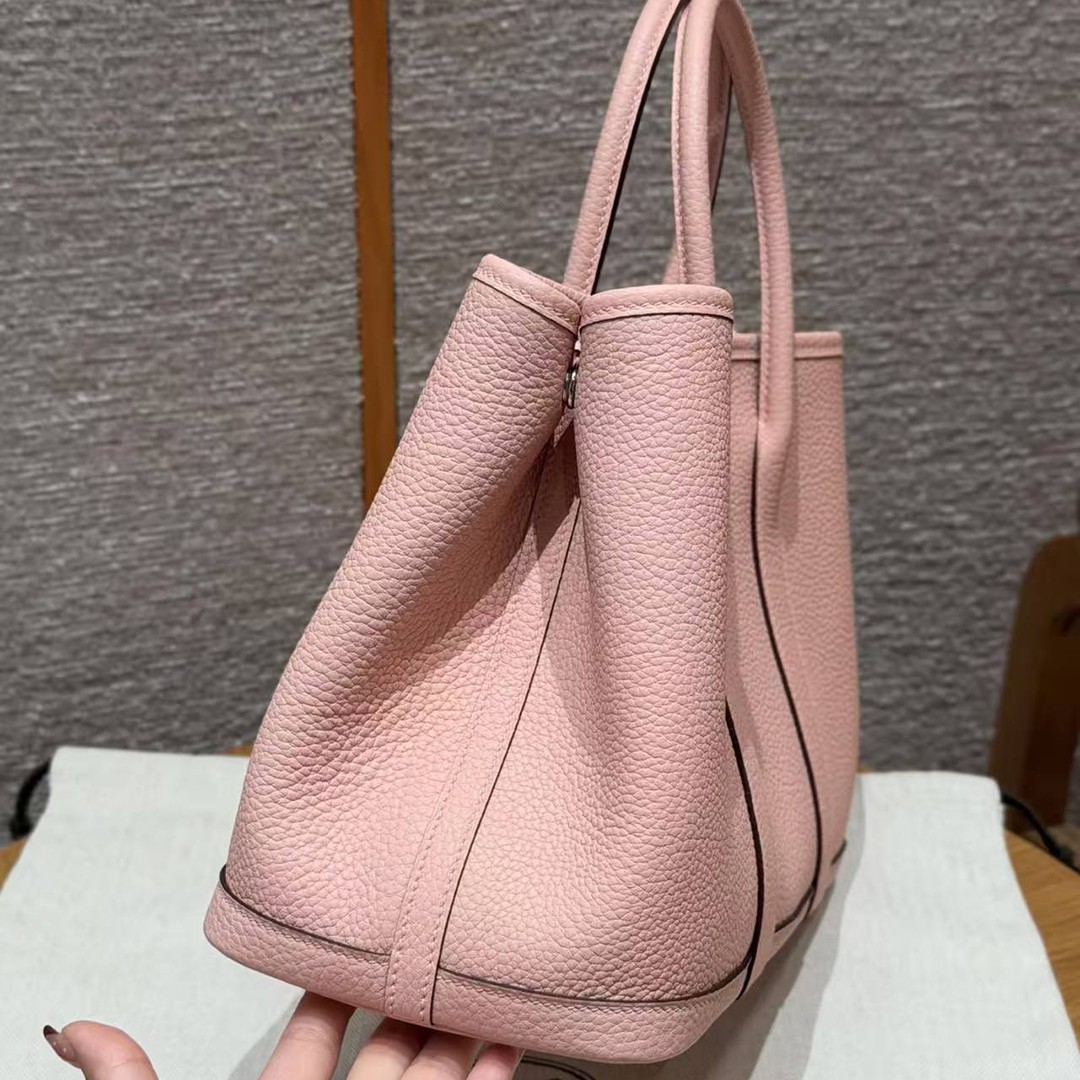 Hermes Garden Party 30 Bag Handmade In Negonda Calfskin Leather Silver Hardware 3Q Rose Sakura - Image 2