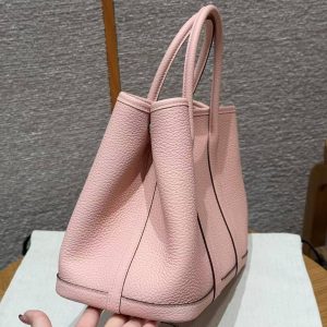 Hermes Garden Party 30 Bag Handmade In Negonda Calfskin Leather Silver Hardware 3Q Rose Sakura - Image 15