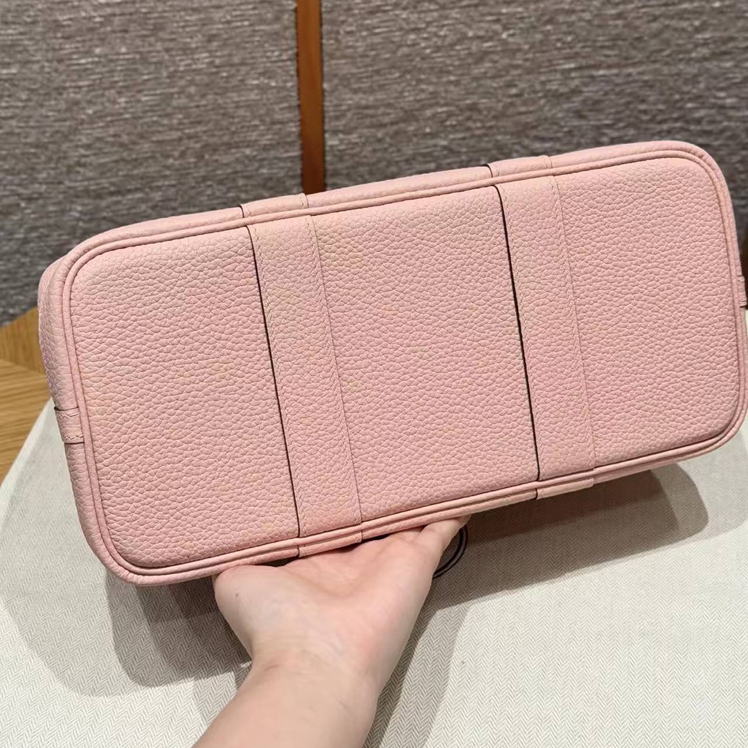 Hermes Garden Party 30 Bag Handmade In Negonda Calfskin Leather Silver Hardware 3Q Rose Sakura - Image 14