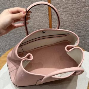 Hermes Garden Party 30 Bag Handmade In Negonda Calfskin Leather Silver Hardware 3Q Rose Sakura - Image 13
