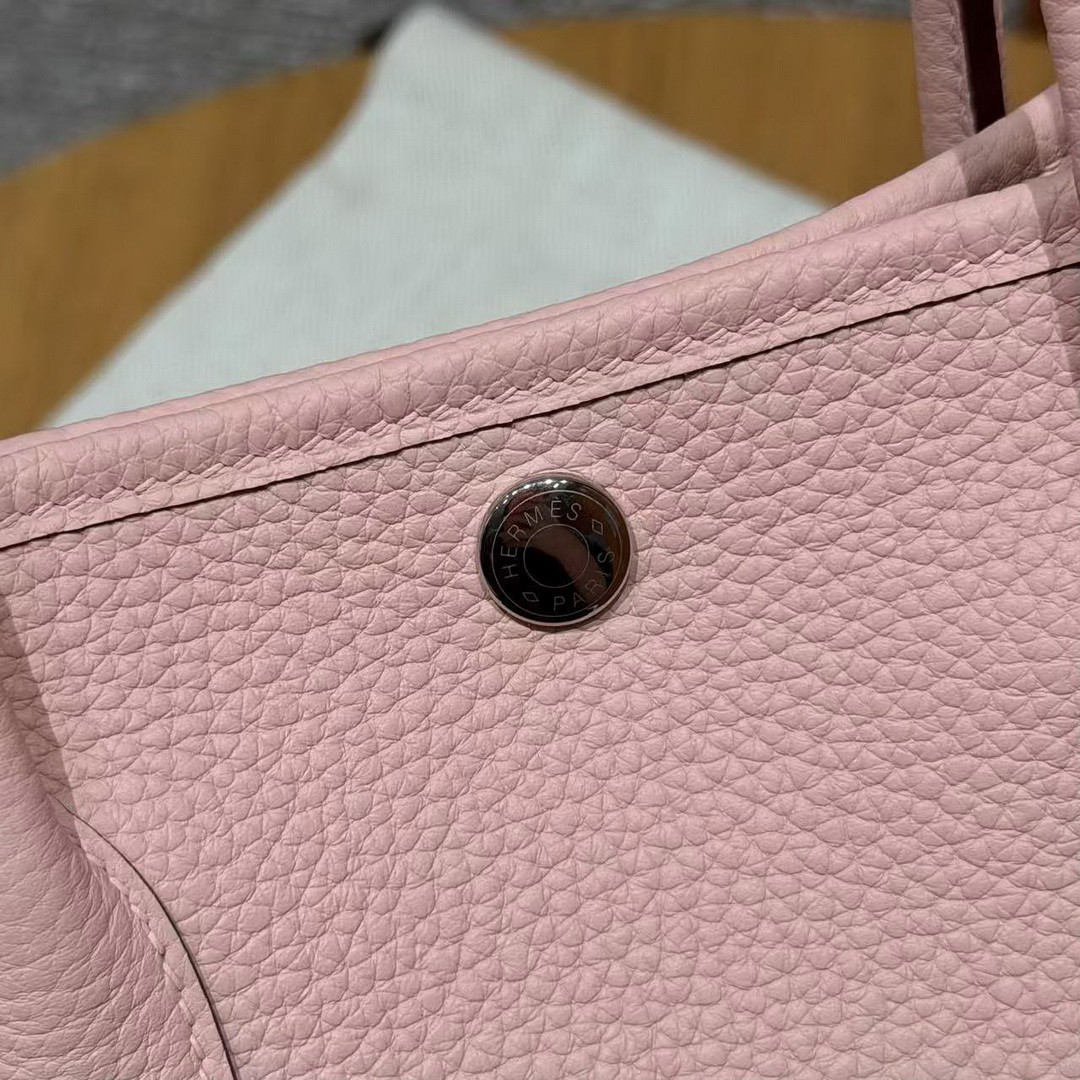 Hermes Garden Party 30 Bag Handmade In Negonda Calfskin Leather Silver Hardware 3Q Rose Sakura - Image 11