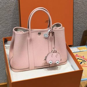Hermes Garden Party 30 Bag Handmade In Negonda Calfskin Leather Silver Hardware 3Q Rose Sakura - Image 9
