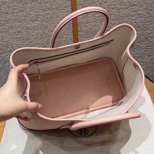 Hermes Garden Party 30 Bag Handmade In Negonda Calfskin Leather Silver Hardware 3Q Rose Sakura - Image 5