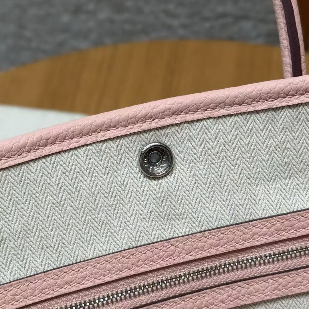 Hermes Garden Party 30 Bag Handmade In Negonda Calfskin Leather Silver Hardware 3Q Rose Sakura - Image 3