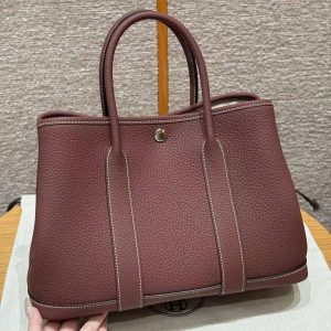 Hermes Garden Party 30 Bag Handmade In Negonda Calfskin Leather Silver Hardware 55 Rouge H - Image 2