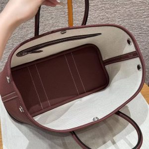 Hermes Garden Party 30 Bag Handmade In Negonda Calfskin Leather Silver Hardware 55 Rouge H - Image 16