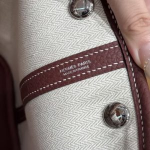 Hermes Garden Party 30 Bag Handmade In Negonda Calfskin Leather Silver Hardware 55 Rouge H - Image 15