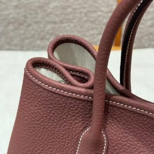 Hermes Garden Party 30 Bag Handmade In Negonda Calfskin Leather Silver Hardware 55 Rouge H - Image 8