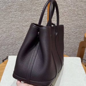 Hermes Garden Party 30 Bag Handmade In Negonda Calfskin Leather Silver Hardware 59 Raisin - Image 18