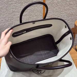 Hermes Garden Party 30 Bag Handmade In Negonda Calfskin Leather Silver Hardware 59 Raisin - Image 15