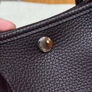 Hermes Garden Party 30 Bag Handmade In Negonda Calfskin Leather Silver Hardware 59 Raisin - Image 13