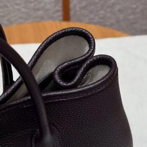 Hermes Garden Party 30 Bag Handmade In Negonda Calfskin Leather Silver Hardware 59 Raisin - Image 11