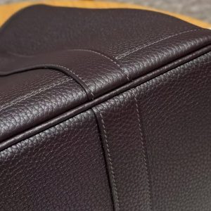 Hermes Garden Party 30 Bag Handmade In Negonda Calfskin Leather Silver Hardware 59 Raisin - Image 8