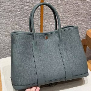 Hermes Garden Party 30 Bag Handmade In Negonda Calfskin Leather Silver Hardware 63 Vert Amanda