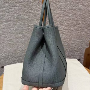 Hermes Garden Party 30 Bag Handmade In Negonda Calfskin Leather Silver Hardware 63 Vert Amanda - Image 17