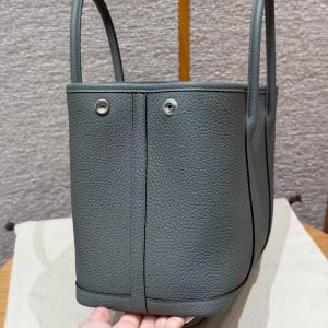 Hermes Garden Party 30 Bag Handmade In Negonda Calfskin Leather Silver Hardware 63 Vert Amanda - Image 10