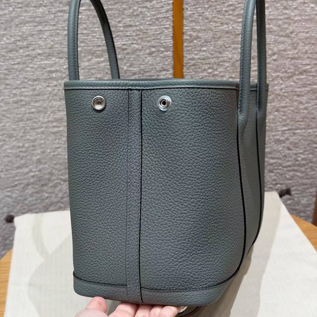 Hermes Garden Party 30 Bag Handmade In Negonda Calfskin Leather Silver Hardware 63 Vert Amanda - Image 10