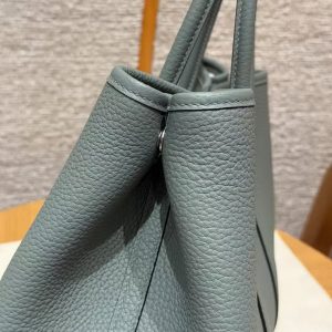 Hermes Garden Party 30 Bag Handmade In Negonda Calfskin Leather Silver Hardware 63 Vert Amanda - Image 6