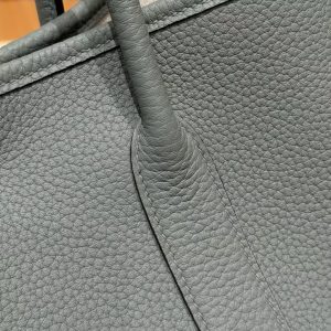 Hermes Garden Party 30 Bag Handmade In Negonda Calfskin Leather Silver Hardware 63 Vert Amanda - Image 5