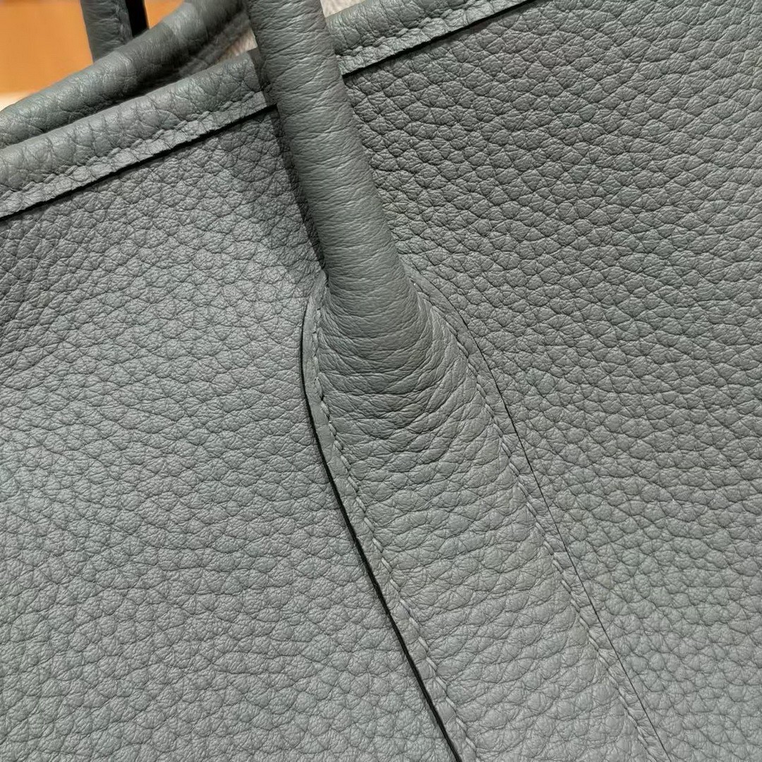 Hermes Garden Party 30 Bag Handmade In Negonda Calfskin Leather Silver Hardware 63 Vert Amanda - Image 5