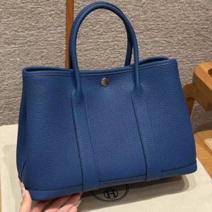 Hermes Garden Party 30 Bag Handmade In Negonda Calfskin Leather Silver Hardware 73 Bluesaphir