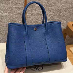 Hermes Garden Party 30 Bag Handmade In Negonda Calfskin Leather Silver Hardware 73 Bluesaphir - Image 2