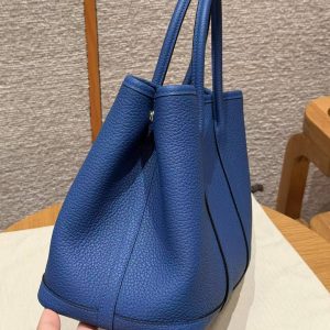 Hermes Garden Party 30 Bag Handmade In Negonda Calfskin Leather Silver Hardware 73 Bluesaphir - Image 22