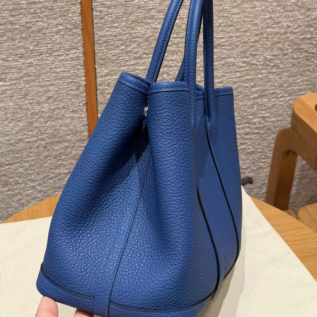 Hermes Garden Party 30 Bag Handmade In Negonda Calfskin Leather Silver Hardware 73 Bluesaphir - Image 22