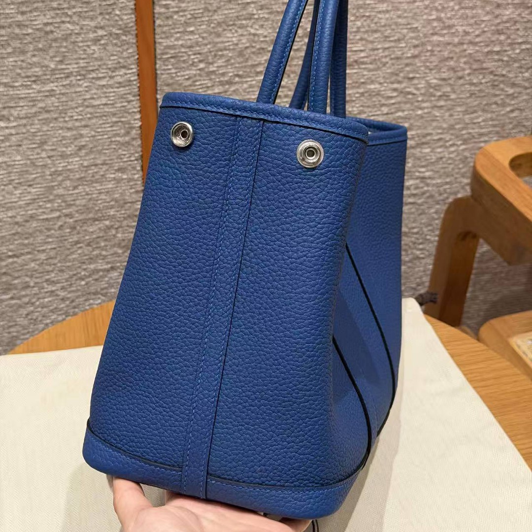 Hermes Garden Party 30 Bag Handmade In Negonda Calfskin Leather Silver Hardware 73 Bluesaphir - Image 21