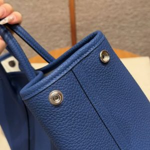 Hermes Garden Party 30 Bag Handmade In Negonda Calfskin Leather Silver Hardware 73 Bluesaphir - Image 15