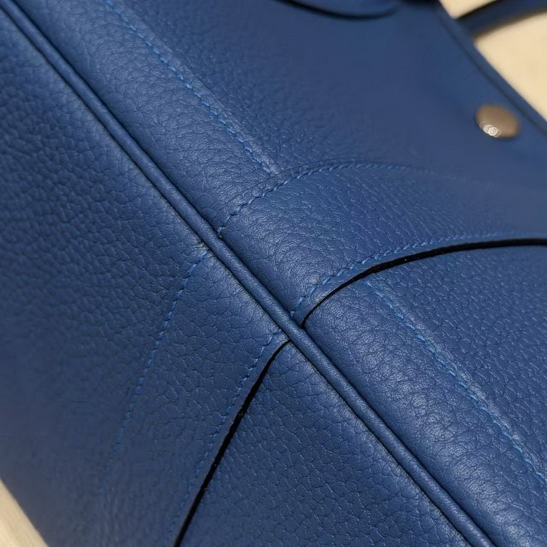 Hermes Garden Party 30 Bag Handmade In Negonda Calfskin Leather Silver Hardware 73 Bluesaphir - Image 7