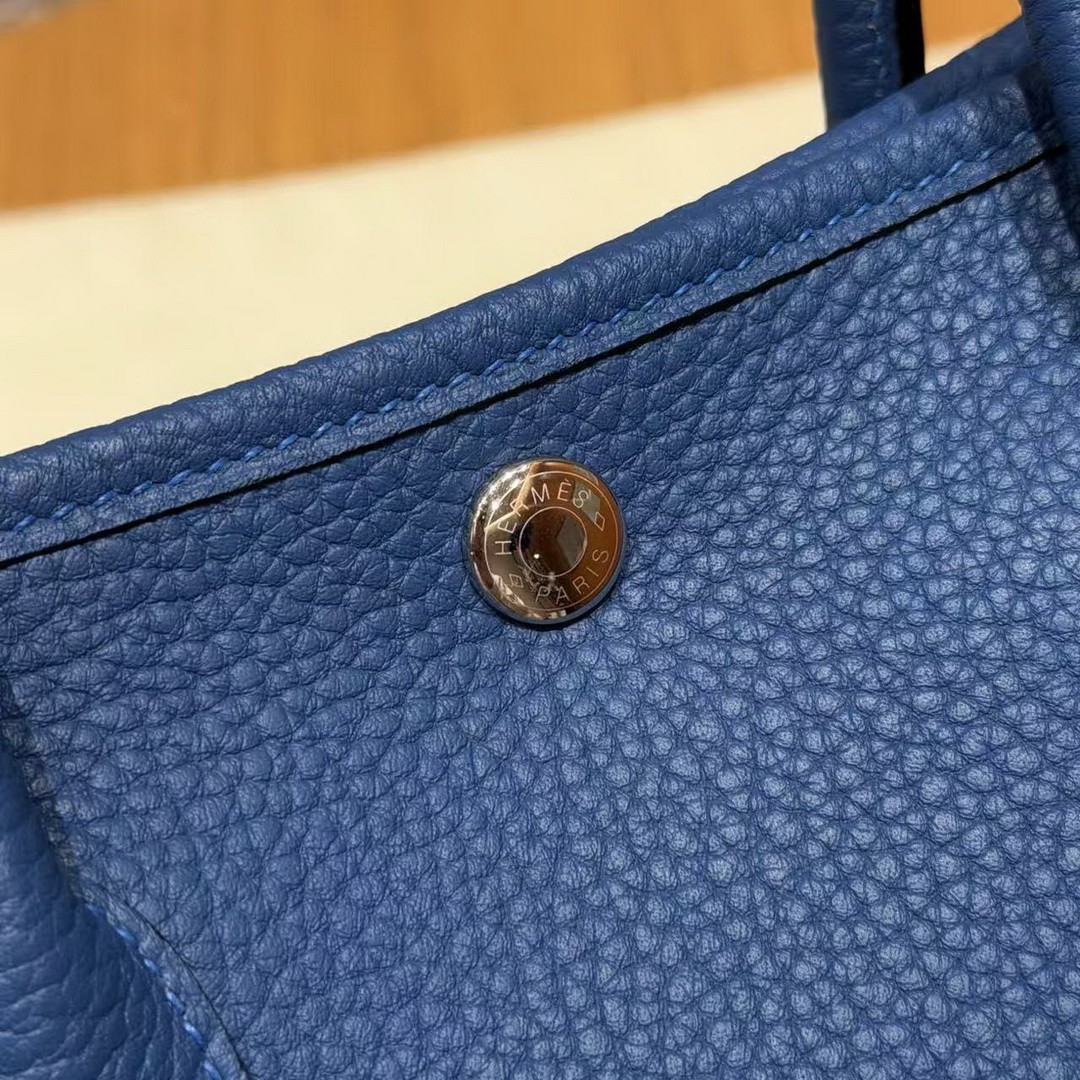 Hermes Garden Party 30 Bag Handmade In Negonda Calfskin Leather Silver Hardware 73 Bluesaphir - Image 6