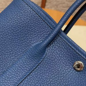 Hermes Garden Party 30 Bag Handmade In Negonda Calfskin Leather Silver Hardware 73 Bluesaphir - Image 5
